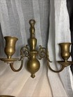 Vtg Brass Wall Mounted Candelabra Sconces Set  2   Dbl Arm Colonial Victorian