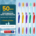 50 Pcs Disposable Toothbrush With Toothpaste Bulk  Travel Toothpaste  Bulk Tooth