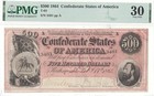 1864  500 Confederate Currency T-64 Pmg Vf-30