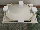 Vintage Gold Mirror Vanity Tray Floral Engraved Edge Octagon Glass New 9x14   