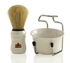 Omega Brush Co  - Shave Set 49 18  white  Boar Bristle Brush  Stand   Cup