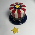 Vintage Patriotic Porcelain Hinged Trinket Box Lot 4pc  Hat  Liberty  Bell  Flag