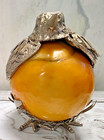 Egg Shaped Alabaster Stone  Silver pewter Bird Free Standing  Made In Italy  Vtg