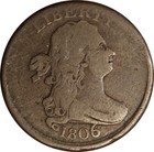 1806 C-4 Draped Bust Half Cent Coin - Large 6 With Stems
