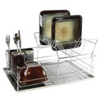 Stainless Iron Dish Rack Two Tier Utensil Holder Draining Tray Kitchen Organizer