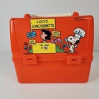 Vtg 1960s Peanuts Plastic Lunch Box Orange   Thermos Lucy   s Luncheonette Snoopy