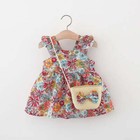 Summer Baby Girls Sleeve Dress With Straw Bag