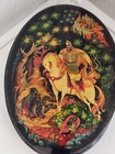 Vtg Russian Ussr Palekh Lacquer Oval Box Handpainted Folklore Ruslan Ludmila