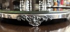 Antique Round Silverplate Plateau Beveled Vanity Table Top Mirror Footed 14   