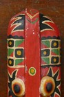 Vintage Tribal Art Hand Carved Orange Painted Wood Face Mask Wall Decor