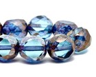 Table Cut Czech Glass Round Beads Sky Blue Bronze Finish 8mm 15 Per Strand