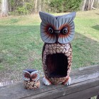 Vintage Hand Carved   Painted Wooden Owl   Baby Marked  nassau  Rustic Folk Art