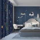 Sun Moon Navy Blue Blackout Curtains Polka Dots Stars Planet Pattern Printed    