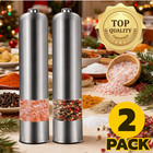 2pcs Electric Salt Pepper Grinder Mill Shakers Set Adjustable Stainless Steel Us