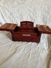 Singer Vintage Wood Sewing Box Caddy Fold Out Antique Accordion Accessories Kit