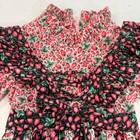 Vintage Strawberry Print Ruffle Dress Girls Toddler Red black Floral Cottagecore