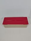 Thermos Large Sandwich Bread Snack Box Beige Side Red Lid 1950 s Bread Box Vtg