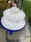 Tupperware Blue Round Cake Taker Carrier 12  Clear Lid   Deviled Egg Insert