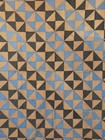 1950s Vintage Cracker Box Quilt Top -  Black Tan Blue Geometric Folk Art 55 X64 