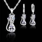 3pcs- 925 Sterling Silver Cat Jewelry Set Crystal Necklace Earrings Women Gift