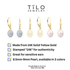 14k Solid Yellow Gold 8 5-9mm Natural Oval Freshwater Pearl Dangle Drop Earrings