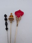 Vintage Victorian Style Set Of 3 Hat Pins  Glass  Acrylic  Rhinestone