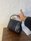 Vtg 50s Blue Leather Wrapped Metal Top Handle Bag Gold Frame Clasp Purse  