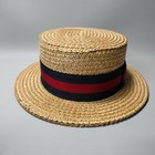 Vtg Ponte Rialto Venice Straw Boater Skimmer Hat Black Red Band Size 7 5 8 Italy