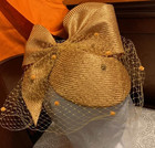 Formal Gold Fascinator With Bow  Kate Middleton Style derby church Hat