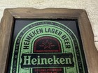 Vintage Heineken Beer Sign Brewed In Holland Bar Mirror Wood Framed 12   x10   