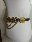Vtg  Streets Ahead Statement Belt Leather Medallion   Draped Chain Adjustable M