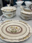 Spode Buttercup Floral Creamer   Sugar Set W lid Plate  4-piece Vintage