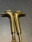 Vintage Mcm Brass Duck Head Fireplace Tool Grabber Tongs A D Piker Set Of 2