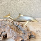 John Perry 2 Brass metal Dolphins On Manzanita burl Wood Sculpture - Wear read