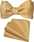Gusleson Gold Self Tied Men s Silk Paisley Bow Tie Pocket Square Set For Wedding