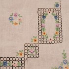 Vtg Linen Embroidered Dresser Scarf table Runner Flowers Lattice 1920-30s 15x43 