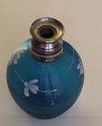 Antique Victorian Blue Ribbed Glass Perfume   Scent Bottle White Raised Flowers