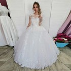 Elegant Wedding Dresses Lace Applique Long Sleeve Sweep Train A Line Bridal Gown