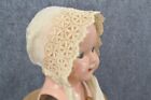Antique Baby Hat Bonnet Doll Hand Made White Lace 12 In Around Face Original 