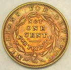 Hard Times Token Not One Cent  Ht 50  Extremely Fine   250