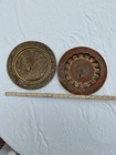 Vintage Indian Brass Peacock Wall Plates Set 2 Etched Engraved Boho Decor 9-10   