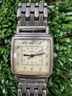 Fossil Square Face Vintage Watch Art Deco Style Ivory Dial Woven Bracelet