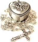 Real Silver Plated Chain Cross Rose Beads Catholic With Bracelet  box Crucifix