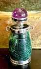Antique Collectible Green Jade Perfume Bottle Sterling Silver Amethyst Stone Cap