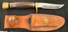 Vintage Custom Made By Ralph Bone Hunting Knife W  Sheath Stone Lubbock Tx