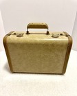 Vintage Suitcase Train Case Marbled Tan Leather Trim Red Interior Brass Hardware