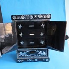 Vintage Black Lacquer Jewelry Chest Mother Of Pearl Inlay 4 Drawer Cabinet Flaw