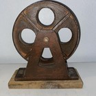 Antique Metal Cast Iron Industrial Spinning Wheel Steampunk Vtg On Wood Rare 