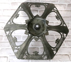 Antique 6 Panel Slag Glass Lamp Shade Metal Frame Filigree Art Nouveau Parts Diy