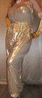 Vtg Gold Lame Shiny Satin Tank Top Disco Harem Pants Jumpsuit L